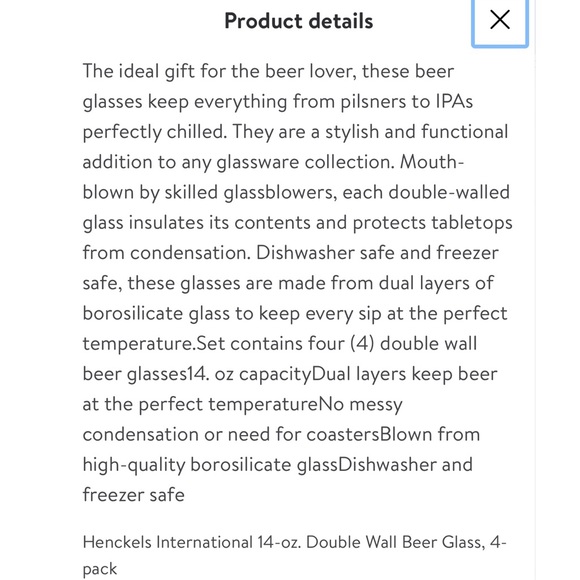 NIB Henckels International 14-oz. Double Wall Beer Glass, 4-pack - Picture 5 of 8